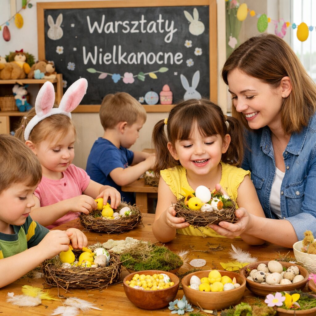 W dniach 23–25 marca w naszym przedszkolu panowała radosna atmosfera. Wszystko za sprawą warsztatów wielkanocnych, które poprowadziła Pani Monia. Był to czas pełen kreatywnej zabawy, uśmiechu oraz przygotowań do nadchodzących świąt. Podczas zajęć każde dziecko miało okazję wykonać własne, niepowtarzalne gniazdo wielkanocne. Przedszkolaki z ogromnym zaangażowaniem wykonywały swoje prace, wykorzystując różnorodne materiały – kolorowe piórka, [&hellip;]